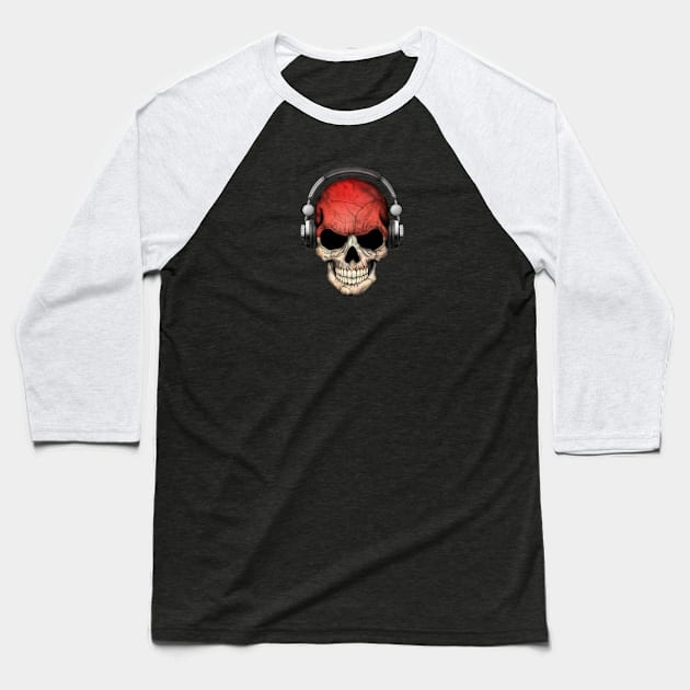 Dark Skull Deejay with Indonesian Flag Baseball T-Shirt by jeffbartels